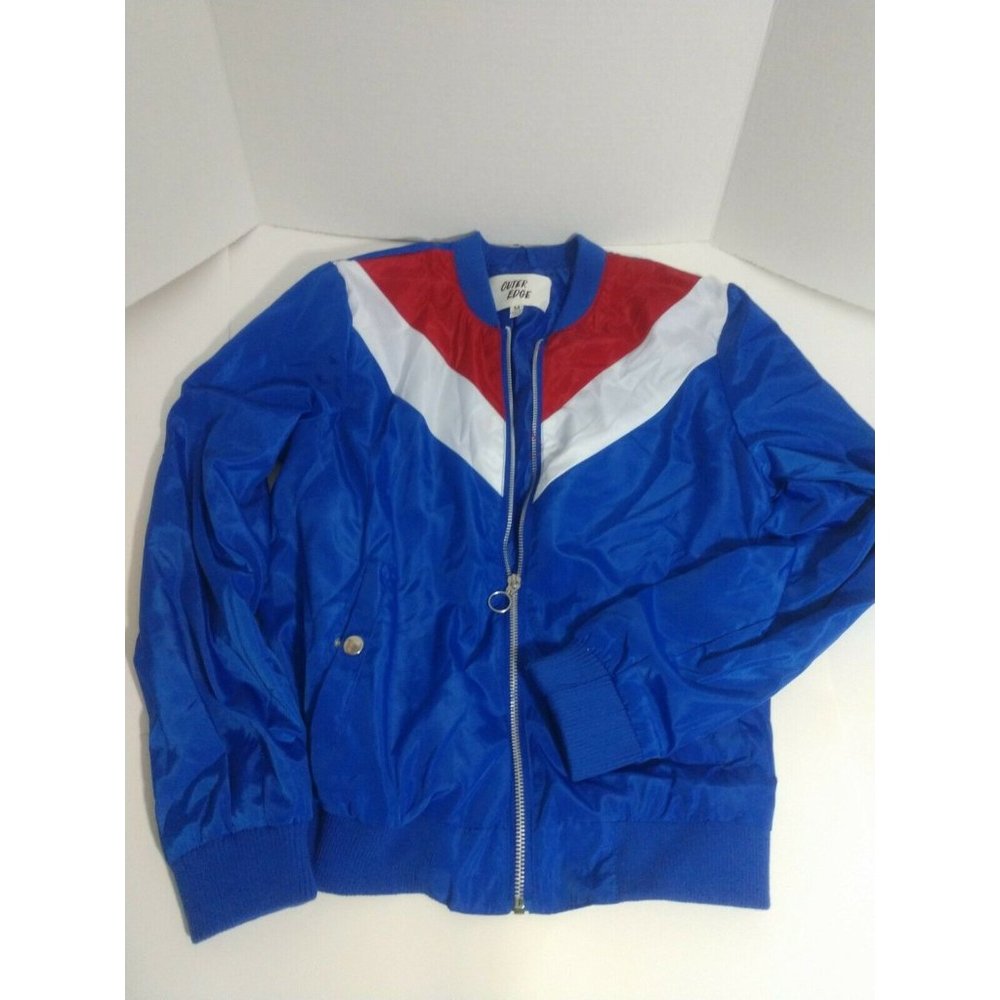 Vintage Outer Edge Men/Women Windbreaker Jacket Size M Blue Striped Full 🇺🇸 ❤️